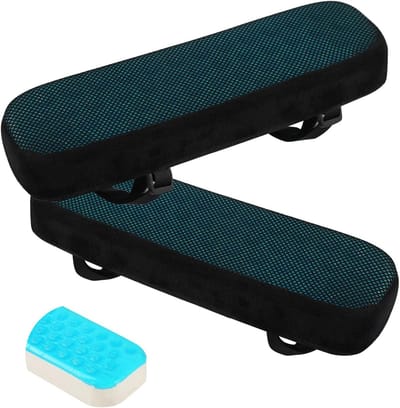 Zachte Armsteun Kussens voor Bureaustoelen - 2 Stuks Geheugenfoam met Koelgel voor Elbogen en Onderarmen, Drukverlichting en Comfort (Zwart)