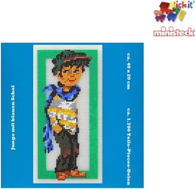 Stick-it Jongen met blauwe sjaal, ca. 1.700 steentjes, verbindingsschijfjes, ophanghaakje en heveltje
