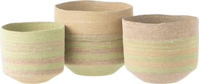 J-Line mand Strepen - riet - naturel/groen - set van 3