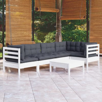 vidaXL - 6-delige - Loungeset - met - kussens - grenenhout - wit