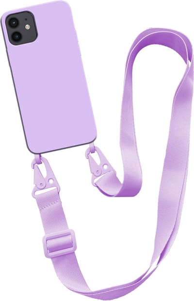 Smartphonica Hoesje met breed koord voor iPhone 12/12 Pro siliconen back cover met zachte binnenkant - Paars geschikt voor iPhone 12;iPhone 12 Pro