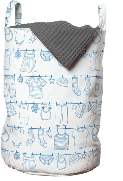 ABAKUHAUS kleuterschoolwaszak, babykleding drogen, wasmand met handvatten en trekkoord voor wasserettes, wit en blauw