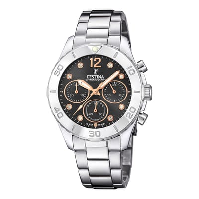 Festina F20603/6 Dames Horloge - Chronograaf - Mineraalglas - Roestvrijstaal/Staal - Zilverkleurig - Ø 39 mm - Quartz - Vouw/Vlindersluiting