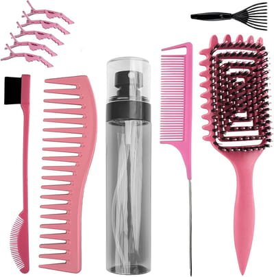 Complete Set van 7 Haarborstels voor Krullend Haar met Krulborstel, Haarsprayfles, Toupetborstel en Haarspelden - Perfect voor Wavy en Krullend Haar