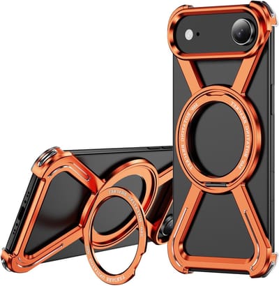 Metalen hoes voor iPhone 17 met MagSafe, 360° magnetische ringstand en schokbestendige bescherming, titanium stijl, slank ontwerp, 16FT militaire valbestendigheid
