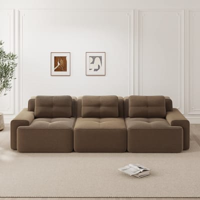 MODFU Modulaire Hoekbank - Diepe Zitting - Montagevrij - Minimalistisch - Woonkamer - Ribstof - Bruin