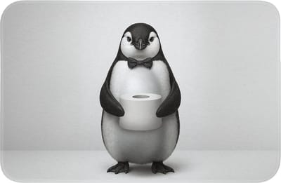 Badmat 60x40 cm - Antislip - Pinguïn - WC rol - Wit - Badmatten voor badkamer - Badkamermat - Douchemat - Badkamer mat