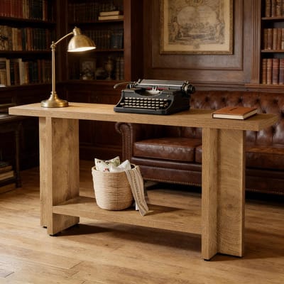 HAUSS SPOLE Consoletafel - Dubbele Opbergruimte Met 2 Niveaus - Voor Hal Woonkamer Of Achter Bank - MDF - 150x30x80 Cm - Bruin