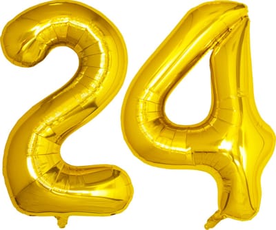 Folie Ballon Cijfer 24 Jaar Goud Verjaardag Versiering Helium Cijfer Ballonnen Feest versiering Met Rietje - 86Cm