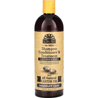Okay Pure Naturals, Shampoo, Conditioner & Treatment, 3-in-1 Haar & Baard, Voor Mannen, 473 ml (473 ml) black