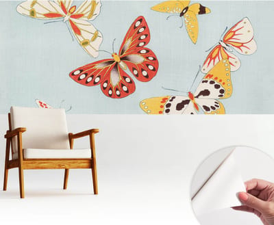 Wallfluent Zelfklevend Behang - Artistieke vlinders Stickerbehang op rol - 250x104 cm - Blauw Zelfklevend Behang - Plakklare achterzijde - Voor de slaapkamer, woonkamer en hal Zelfklevend Behang