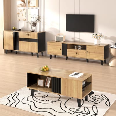 MEUNIQ dressoir vitrinekast 80 x 120 x 40 cm met LED-verlichting, glazen deuren, opbergruimte met planken, sideboard voor woonkamer in zwart en houtkleur