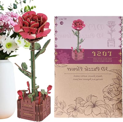 Houten Bloem Puzzel - Dahlia Model - Decoratief Knutselen - Gelaagd Ontwerp - 24.4 x 16.5 x 0.1 cm - Houtkleur