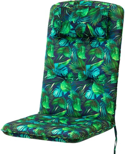 Hobbygarden Benita Bladerenpatroon - Groenblauw Tuinkussen voor Hoge Rug Tuinstoelen – Waterafstotend, UV-bestendig en Extra Comfortabel Bladerenpatroon - Blauw