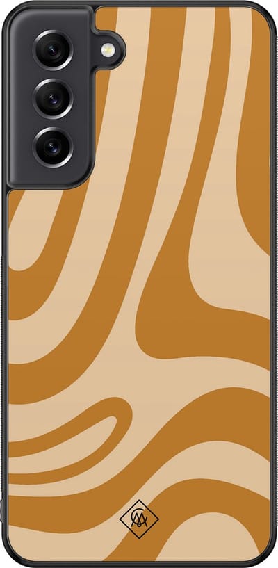 Casimoda® hoesje - Geschikt voor Samsung Galaxy S21 FE - Swirl Geel - Zwart TPU Backcover - Geometrisch patroon - Geel