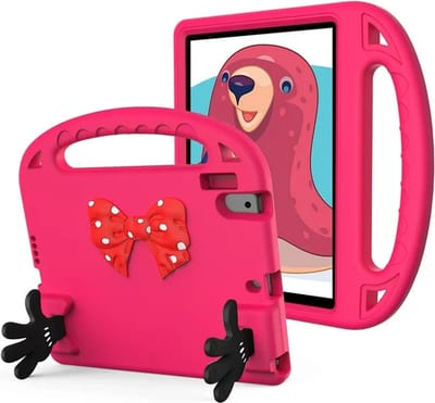 Kinderhoes - Schokbestendig - Lichtgewicht - Boogknoop Schattig - Handvat Kickstand Geschikt voor: Apple iPad Air 1/2 / Pro 9.7 / 2017/2018 - Donkerroze