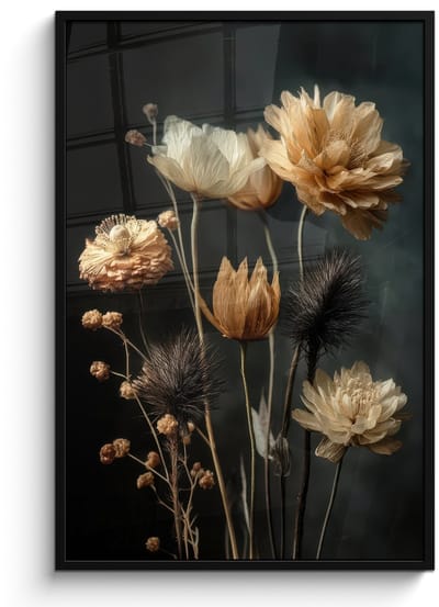 Poster in lijst - Fotolijst 80x120 cm - Posters - Boeket - Bloemen - Licht - Zwart - Posterlijst zwart - Decoratie - Wanddecoratie woonkamer - Muurdecoratie slaapkamer