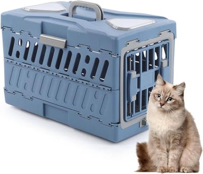 Transportbox Huisdieren - Draagbare Kooi - Veilig Vervoer - Opvouwbaar Ontwerp - 58.9 x 34 x 17 cm - Blauw