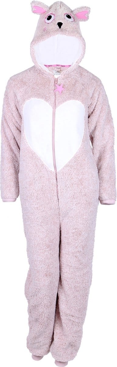 Beige uil pyjama uit één stuk