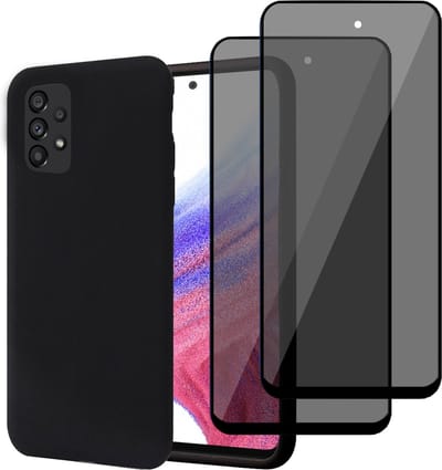 Hoesje geschikt voor Samsung A53 5G + 2x Privé Screenprotector – Privacy Tempered Glass - Back Case Cover Zwart