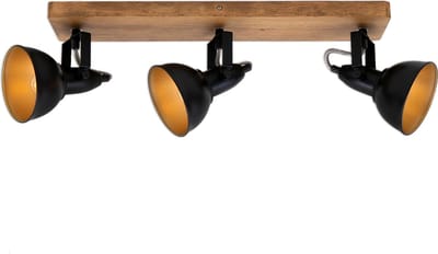 BRILONER Barnim - Opbouwspot - plafondlamp met spots - houten plafondspots - hout en metaal - zwar en goud