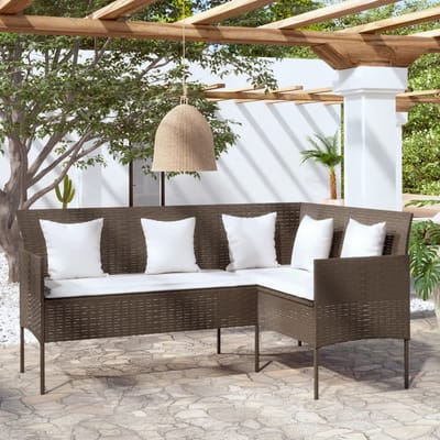 vidaXL - Loungebank - met - kussens - L-vormig - poly - rattan - bruin