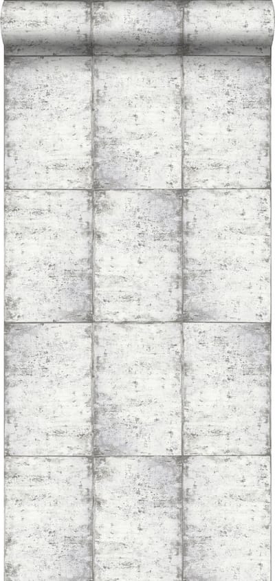 ESTAhome behang zinken platen licht warm grijs - 53 cm x 10.05 m - 138877