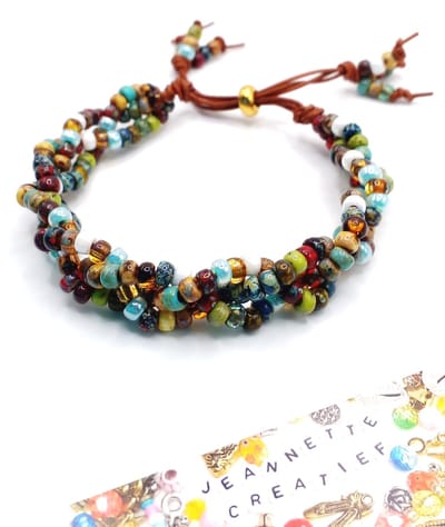Jeannette-Creatief® - Beach - Picasso Gevlochten - Armband - Kralenarmband - Armband multicolor - Armband Dames - Schuifknoop armband - Miyuki Picasso Rocailles - Leren Armband - IBIZA - Vlechtarmband - Gevlochten Armband - Miyuki Armband