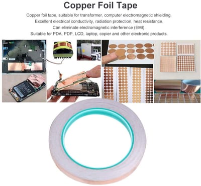 Dailygoods - Dubbelzijdige koperfolietape - Geleidende tape - Afscherming - 10 mm x 20 m - Koperfolie tape - Voor elektromagnetische bescherming -...