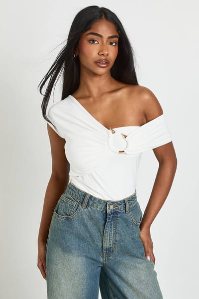 boohoo Dames Dubbellaags Slinky Bodysuit Met Slangendetail | Ivory | Maat: 14