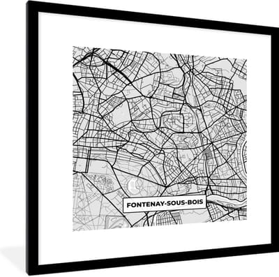 Fotolijst incl. Poster - Plattegrond - Fontenay-sous-Bois - Stadskaart - Kaart - Frankrijk - 40x40 cm - Posterlijst