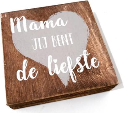 Tekstblok 15cm Mama de liefste - Naturel