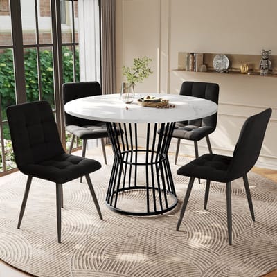 REDOM - 5-Delige Eethoek - Ronde Eettafel Met 4 Stoelen - Modern - Voor Keuken Of Eetkamer - MDF - Meerkleurig - 100 Cm
