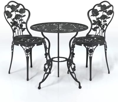 Balkonset 2 personen - Tuinset - Bistroset - Zwart - Weerbestendig - 3 delig - Tuintafel en 2 stoelen - 2 personen - Gietaluminium