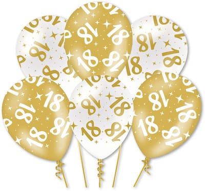 Q2P - 18 Jaar Ballon - Verjaardag Versiering - Wit & Goud - Helium Ballonnen - Feest Decoratie - 6 Stuks