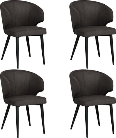 Colenis Sara Eetkamerstoelen Set van 4 – Grijs Linnen – Zwarte Poten