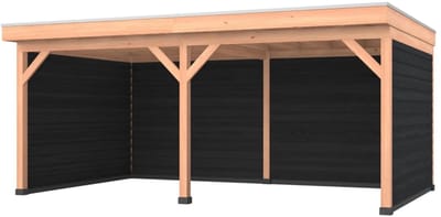 Douglas overkapping, 600 x 350, met zwarte achterwand en twee zijwanden, Westwood Comfort Plus