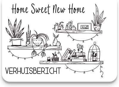 Verhuiskaarten 20 stuks - HOME SWEET NEW HOME - plantjes boeken - A6 - adreswijziging - Studio Juulz