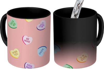 Magische Mok - Foto op Warmte Mokken - Koffiemok - Hart - Snoep - Pastel - Tekst - Magic Mok - Beker - 350 ML - Theemok - Mok met Tekst