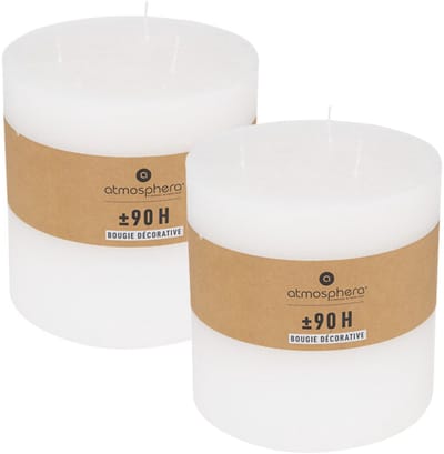 Atmosphera Cilinderkaars / stompkaars groot - 2x - wit - 3 lonten - 14 x 14 cm - 90 branduren - zuilkaars