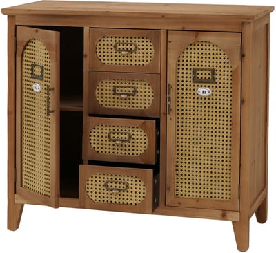 Apothekerskast MCW-O63, dressoir Kast Opbergvakken Lades, vintage rotanlook 80x91x40cm ~ Korps naturel