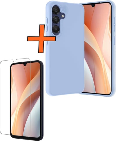 Hoes - Met Screenprotector - Geschikt voor Samsung Galaxy A15 - Sterk & Shockproof - Back Cover - Siliconen Case - Telefoon Hoes - Lichtblauw