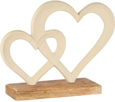 Dekoratief | Deco harten op voet, cr?me, aluminium/hout, 20x5x16cm | A258141