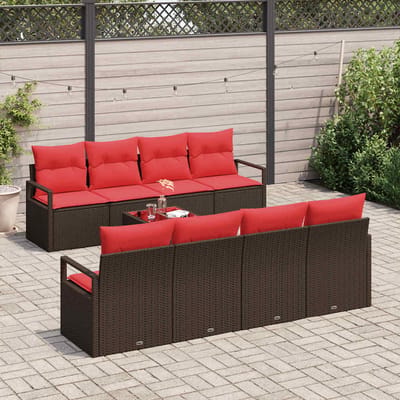 vidaXL - Bankstel - 9 - st - 8-Aantal - zitplaatsen - Beige - en - Rood - poly - rattan