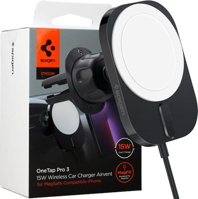 Spigen OneTap Pro 3 Telefoon Auto Houder - Compatibel met MagSafe - Draadloos Opladen 15W - Ventilatierooster