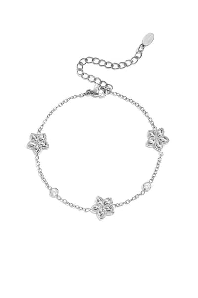 Armband met wisselend patroon van bloemen en steentjes - Zilver- Yehwang