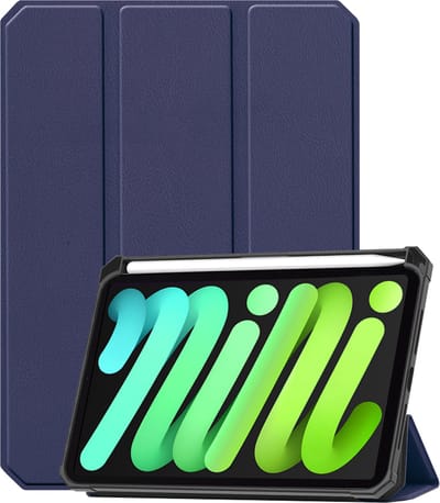 Hoesje Geschikt voor Apple iPad Mini 7 (2024) - 8.3 inch - 7e Generatie - Dun & Stevig - Trifold Bookcase - Hard Cover Case - Met Uitsparing Geschikt voor Apple Pencil - Hardcover Book - Tablet Hoes - Donkerblauw