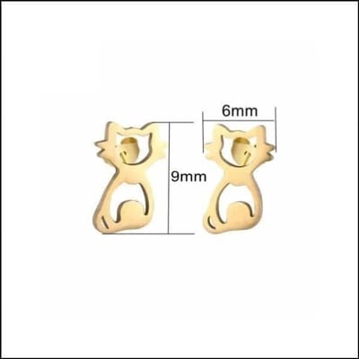 Aramat Jewels | Oorbellen | RVS Katten Oorbellen - Schattige Poes Oorstekers | Poes Goudkleur 9x6mm / Staal | |8mm | Staal | Kinderen, Volwassenen | Verkleurd niet