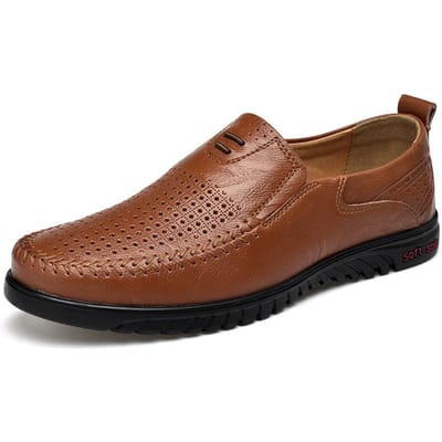 Zomer Echt Leder Hol Ademend Lederen Schoenen Trendy Heren Casual Mesh Herenschoenen 44 brown