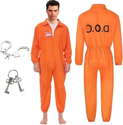 Oranje gevangeniskostuum voor mannen met naamlabel - Perfect voor carnaval en cosplay van criminelen en gevangenen